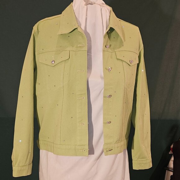 Christine Alexander Embellished Lime Green Denim Jacket - Picture 1 of 9